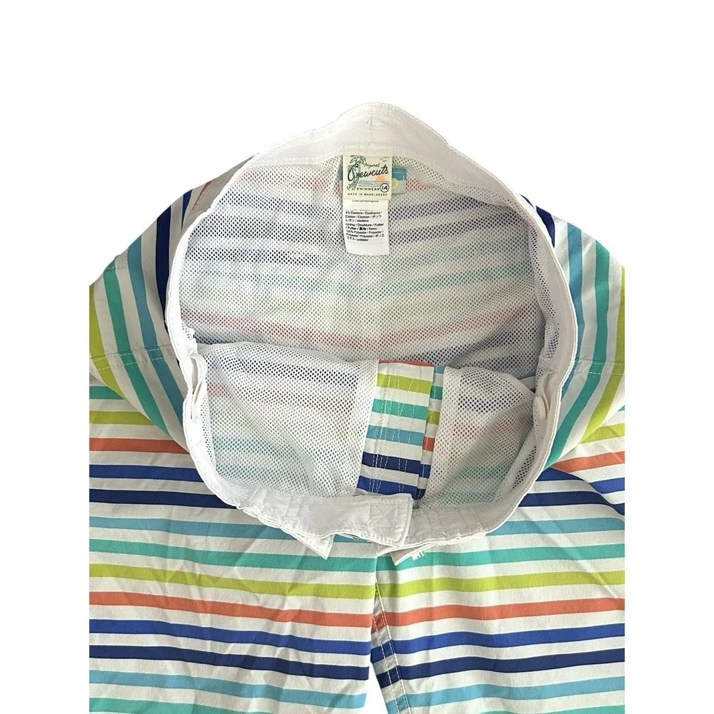 J Crew Crewcuts Boys Swim Trunks Shorts Rainbow Striped Mesh Lined Size 14 Beach